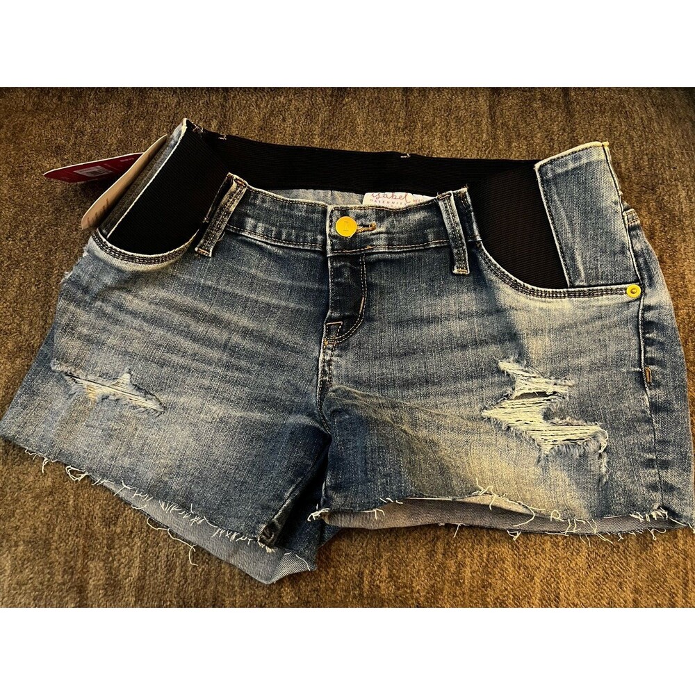 Isabel Maternity Under Belly Midi Jean Shorts Size 6 Distressed 4" inseam